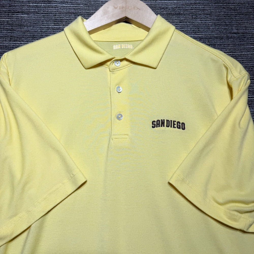 San Diego Polo Shirt Men Large Yellow Brown SS Padres Modal Blend Casual